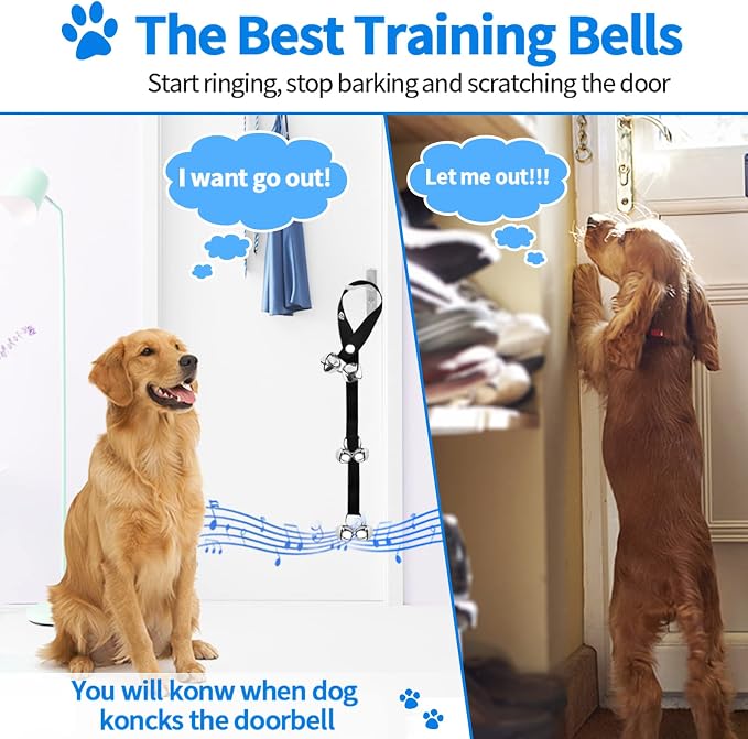 2 Pack Dog Doorbells, Pet Training Bells for Go Outside Potty Training and Communication Device Large Loud Dog Bell Cat Puppy Interactive Toys Adjustable Strap Door Bell