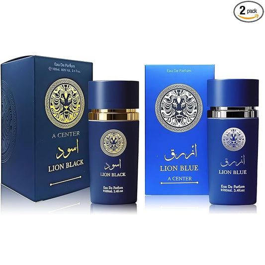 A CENTER Lion Men's Cologne Set Pack of 2 Eau de Parfum Gift - 3.4 Fl Oz Each | Citrus Spicy & Woody Ambergris Fragrance | Luxury Perfume for Day & Night