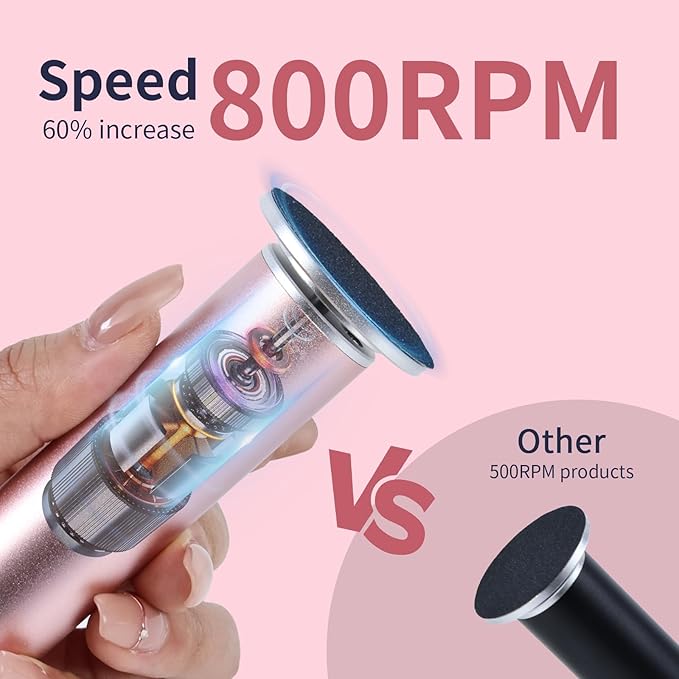 AprElm 4.8IN Longer Electric Foot Callus Remover with 80pcs Sandpaper Discs, Professional Aluminum Callus Remover for Feet, Stepless Speed Control Pedicure Tools for Dead Skin (Pink)