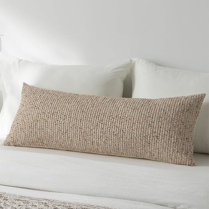 14x36 Beige Decorative Body Pillow Cover for Bed Textured Boucle Striped Chic Morden Boho Accent Farmhouse Rectangular Long Lumbar Throw Pillow Case for Bedroom Living Room Home Decor Couch Sofa