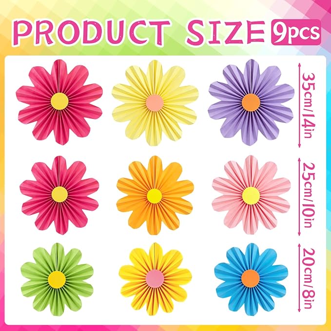 SUNBEAUTY Hanging Paper Fans Colorful Daisy Party Decoration Set Paper Flower Decorations for Wall Paper Fans Reusable Flower Wall Decor for Birthday Fiesta Mexican Party Babyshower Mothers Day