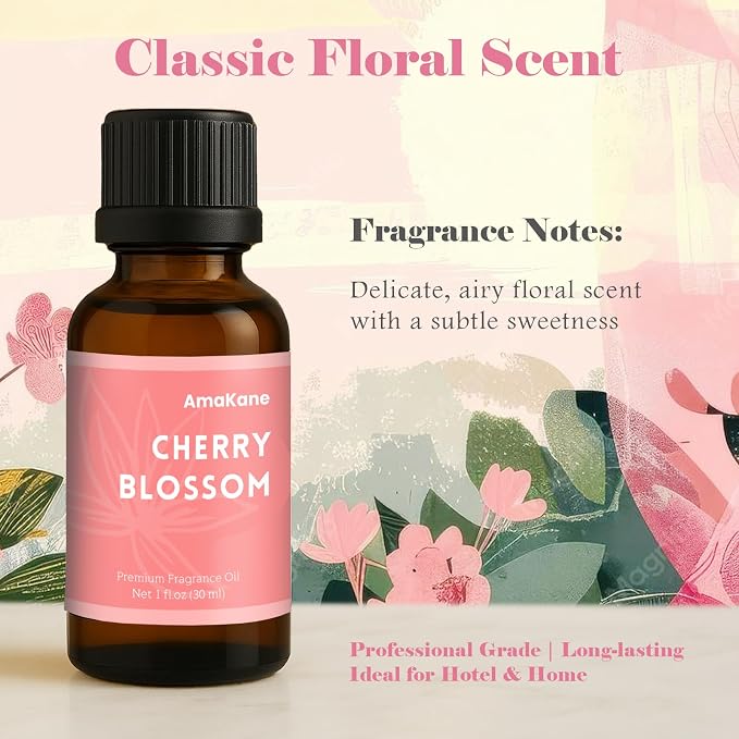 AmaKane Cherry Blossom Essential Oil for Diffusers for Home, Floral Fragrance Oil for Candle Making, Premium Cherry Blossom Aromatherapy Oil, DIY Soap Making Scents, 30ml
