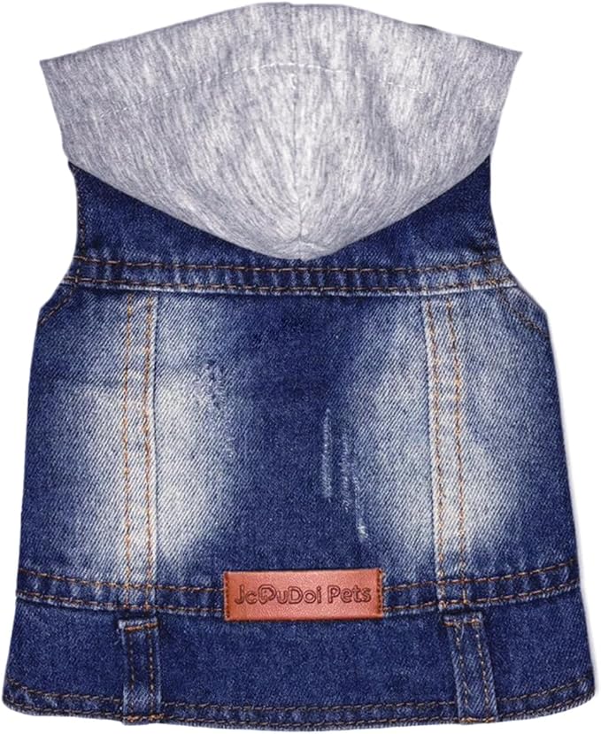Small Dog Jeans Jacket with Hooded,Denim Pet Coat for Puppy(XL) | Classic Dogs Hoodie Overalls Male Cat Costumes Washed Vest Clothes Outfit T-Shirts