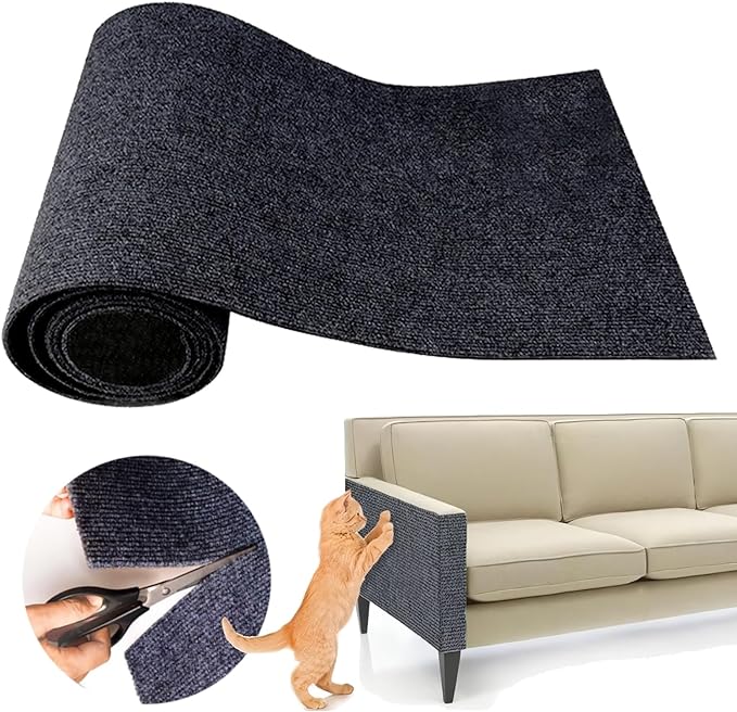 Cat Scratching Climbing Carpet Mat, Self-Adhesive Couch Furniture Protector | 78.7x15.8In Trimmable, Cat Scratch Post Covered Pad Replacement for DIY Tree Shelf Steps Couch Corner Wall, Darkgrey