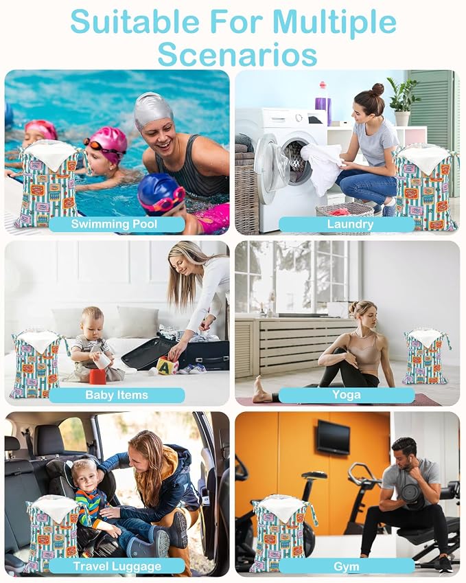 ALVABABY 2pcs Cloth Diaper Wet Dry Bags Waterproof Reusable with Two Zippered Pockets Travel Beach Pool Daycare Soiled Baby Items Yoga Gym Bag for Swimsuits or Wet Clothes 2LM22