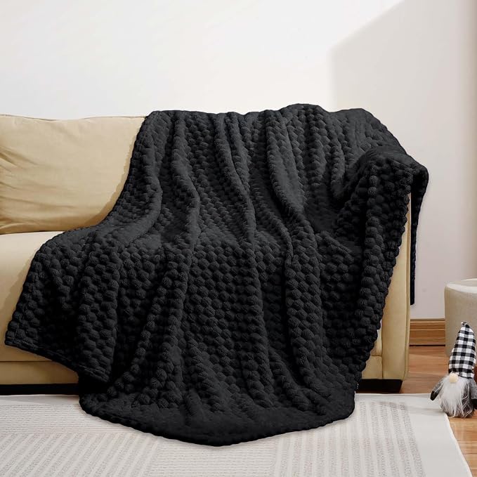 Excervent Hexagon Jacquard Throw Blanket for Bed, 50x70 Inches, Black | Decorative Fuzzy Flannel Fleece Throw Blanket for Sofa Bed Couch, Super Soft Cozy, Suitable for All Seasons