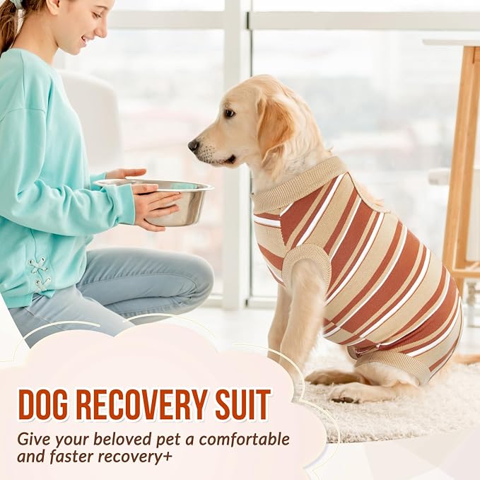 Lukovee Recovery Suit for Dogs, Onesie Spay Neuter Surgery Suit Female Male | Soft Cotton, Easy On Off, Abdominal Wounds Prevent Licking, Prevent Licking Wounds, Cone E-Collar Alternative (Brown,2XL)