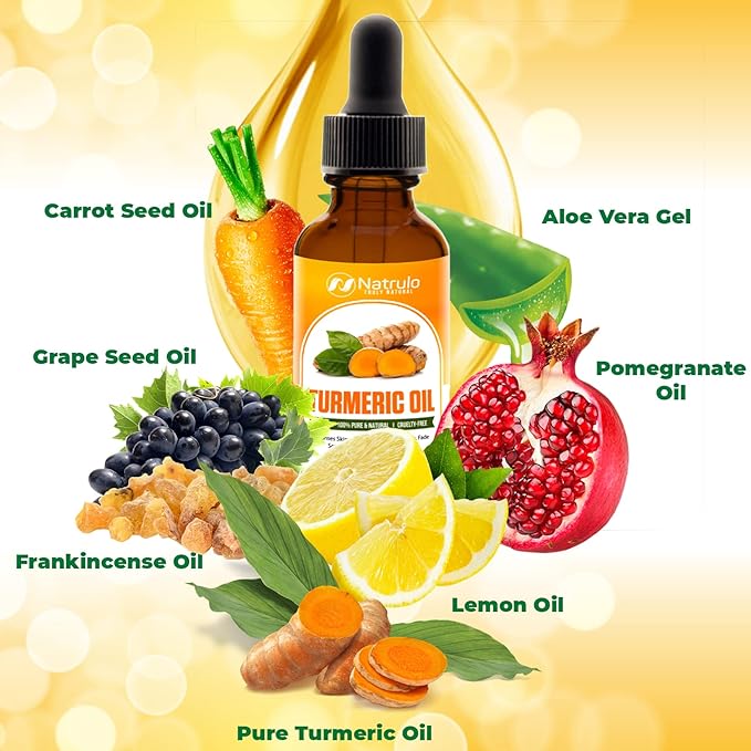 All Natural Turmeric Skin Brightening Oil for Dark Spots - Cleanses Skin, Fights Acne, Evens Tone, Heals Scars - Pure Handcrafted Turmeric Oil Skincare Made in the USA