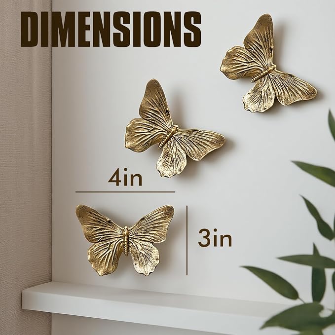 GUSFREUD 3D Butterfly Wall Decor Set – Resin Wall Decor for Living Room, Bedroom, Bathroom, Dining Room, Outdoor and Gallery Walls - Antique Copper - Set of 3