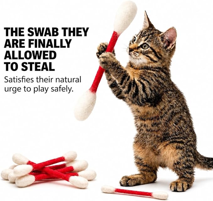 Glaciart One Swabs Cat Toys with Catnip - 12 Pk | Durable for Chew, Cute Cat Toys Interactive Kitty for Boredom, Exercise, & Play | Filled w/Organic Catnip for Anxiety & as Digestive Aid | Gift Idea