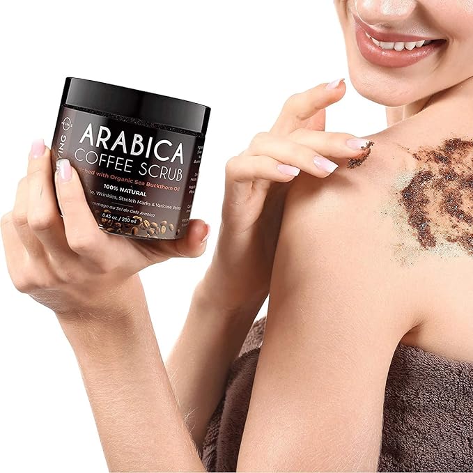 O Naturals Exfoliating Scrub, Natural Dead Sea Salt Deep-Cleansing Face & Body Scrubs. Tones Helps Oily Skin, Dead Skin Remover - Coffee Arabica 8.45oz
