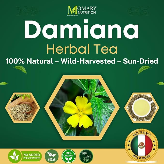 Mexican Damiana Tea – Hojas de Damiana (Turnera diffusa) – 100% Natural Herbal Tea | Wild-Harvested, Sun-Dried Premium Leaves and Stems | Authentic Mexican Herbal Blend | Relaxation & Wellness Support | Net Wt. 113 g (4 oz)