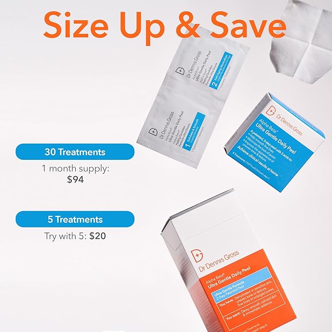 Dr. Dennis Gross Alpha Beta Ultra Gentle Daily Peel: for Dehydrated or Sensitive Skin, Uneven Tone or Texture, Fine Lines or Enlarged Pores (5 Treatments)