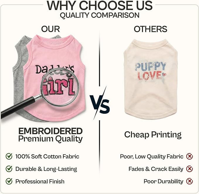 Parisian Pet 2 Pack Dog Shirts – 100% Cotton Shirts for Small Dogs – Sleeveless I Love My Daddy & Daddy’s Girl Dog Clothes – Breathable Summer Pet Apparel - Stretchy and Stylish Puppy T Shirts