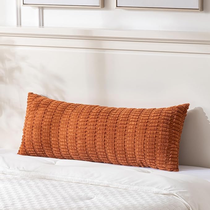 Fancy Homi Decorative Throw Pillow Covers for Bed Couch Bedroom Bench, Soft Corduroy Solid Pillow Case, Rustic Farmhouse Boho Room Decor,54" x 20" (Pack of 1),Rust
