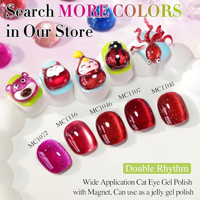 Double Rhythm 15ML Ice Glass Cat Eye Gel Polish with Magnet Holographic Glitter Shimmer Translucent Sheer Color Salon Soak Off Magnetic at Home (Pitaya Purple-MC1072)