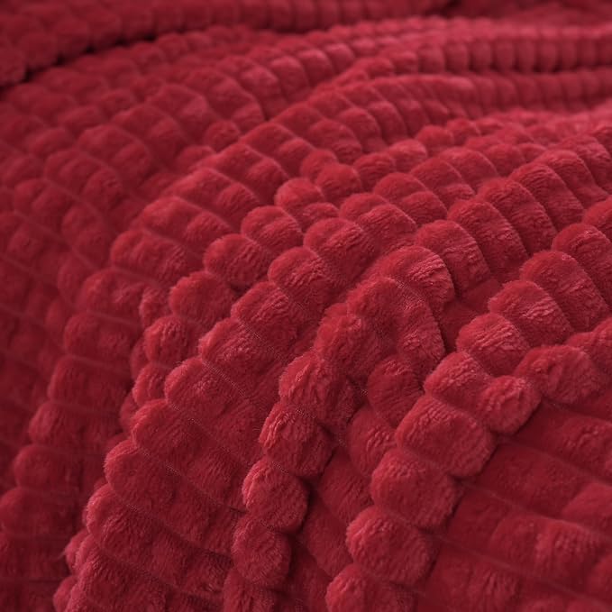 Puncuntex Fleece Throw Blanket Red 50"×60" with Square Grid Design | Super Soft Plush Cozy Flannel Throw Blanket Luxury for Couch Sofa Chair