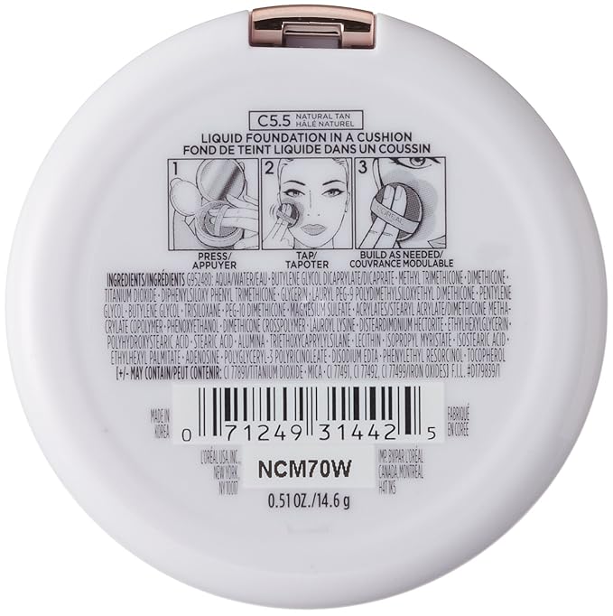 L'Oréal Paris True Match Lumi Cushion Foundation, C5.5 Natural Tan, 0.51 oz.