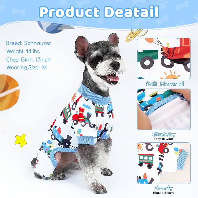 XPUDAC 4 Pieces Dog Pajamas Soft Puppy Pjs Stretchable Boy Doggie Clothes for Small Medium Dogs Cat Pet Outfits, 154-XS