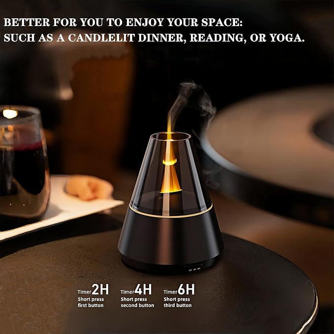 Candle Flame Essential Oil Diffuser, Aromatic air humidifier, 7-Color LED ultrasonic Aroma lamp with Timer Function, Suitable for Bedroom, Office, Yoga Room