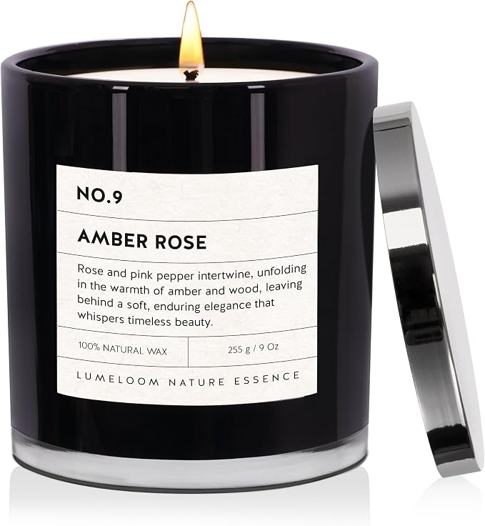 LUMELOOM Amber & Rose Luxury Scented Candles, 9oz Soy Wax Candles for Home Scented, Rose, Wood, Amber Scent, Long Burning Time, Gifts for Women, Friends, Men, Sister, Mom, Teacher