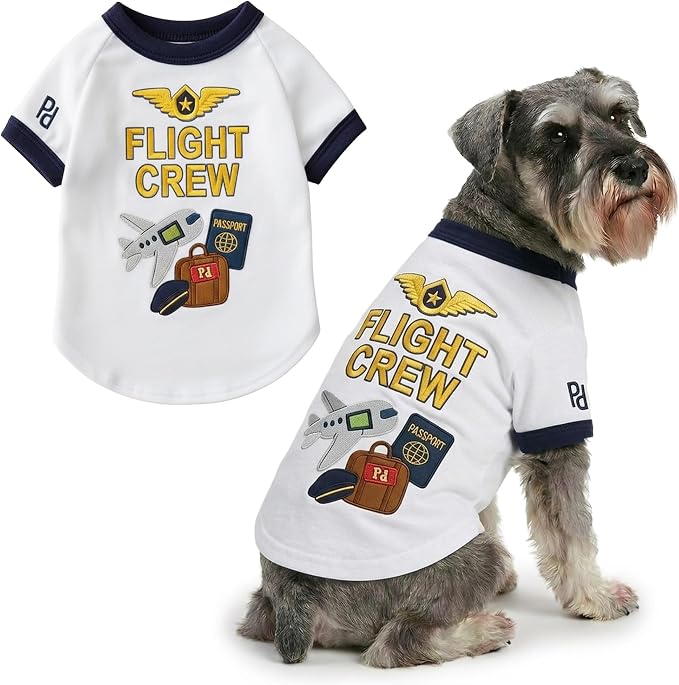 Parisian Pet Dog Flight Crew Shirt - Embroidered Pet Vest - 100% Cotton & Polyester Doggy Shirt - Lightweight Pet Clothes - Sleeved Puppy Costume - White Shirts for Large Dogs - 2XL