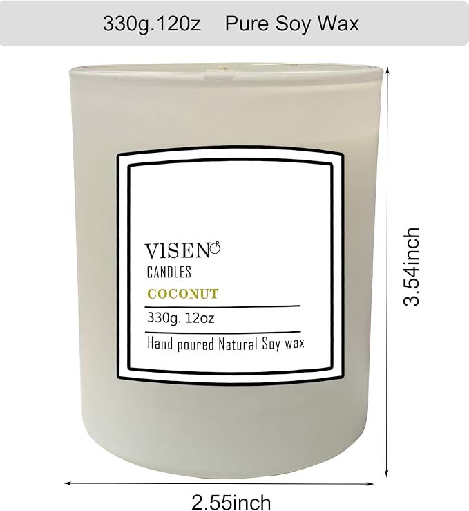 Soy Scented Candles, Natural Organic Candles for Home Scented with Thick Frosted Glass and Bamboo Wood Lid, 12 Oz/50 Hour Long-Lasting, Highly Scented Candle for Fall Decor Great Gifts(Coconut)
