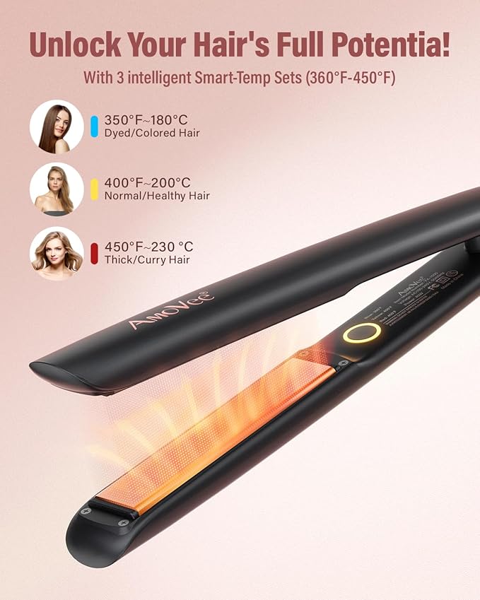 Hair Straightening Irons, Hair Straightener and Curler 2 in 1, 15s Fast Heating Hair Iron Straightener, Dual Voltage Ceramic Flat Iron Creates Silky Hair Instantly