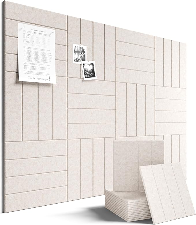 Fluxynara Felt Bulletin Board & Cork Board Alternative, Oatmeal | 48" x 36" Pin board, Removable Adhesive Tabs, Easy Install Without Wall Damage, For Home Office Decor