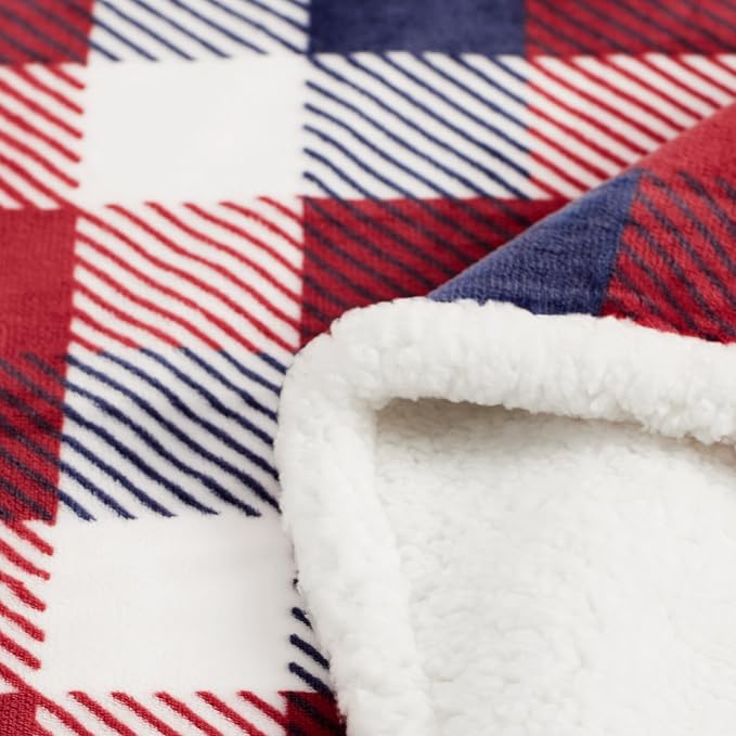 Sherpa Plaid Twin Blanket 60" X 70", Fuzzy Fluffy Soft Cozy Throw Blanket, Twin Size Plush Fleece Flannel Plush Microfiber Blanket for Couch Bed Sofa (Red Color)