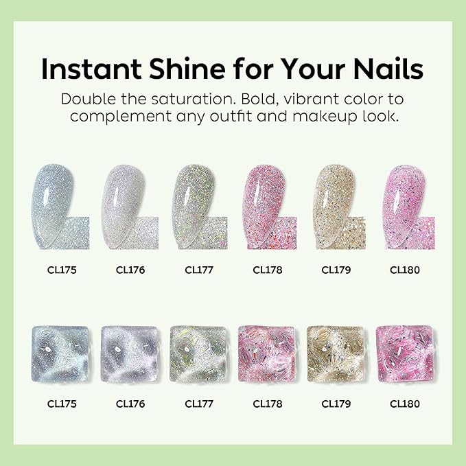 Luxbon 6 pcs Glittery Gel Nail Polish Set - Winter Color Set Long Lasting Gel Polish, uv led Soak Off Nail Art Designs Manicure Kit 030