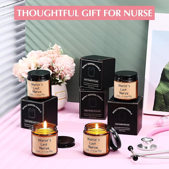 MTLEE 4 Pcs Nurses Gifts Bulk for Women, Nurse's Last Nerve Scented Candles 3.5 oz Candle CNA Gifts for Christmas Women Female Graduation Birthday Present (Tawny)