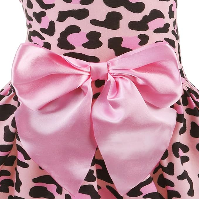 PUPTECK Fashionable Dog Dress with Bow Puppy Clothes, Pink Leopard Print L | Breathable Puppy Doggie Pet Clothes Outfits Apparel Costume for Party Holiday Photoshoot for Small Medium Large Dogs Girl