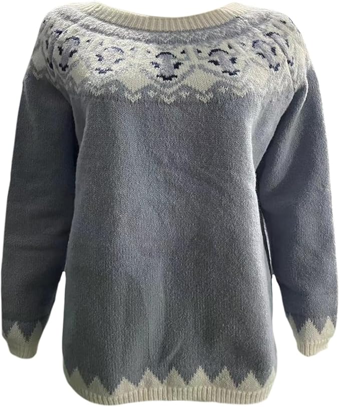 Zhyaj Fair Isle Sweater for Womens Winter Long Sleeve Vintage Knitted Sweater Casual Fall Crew Neck Pullover Sweaters