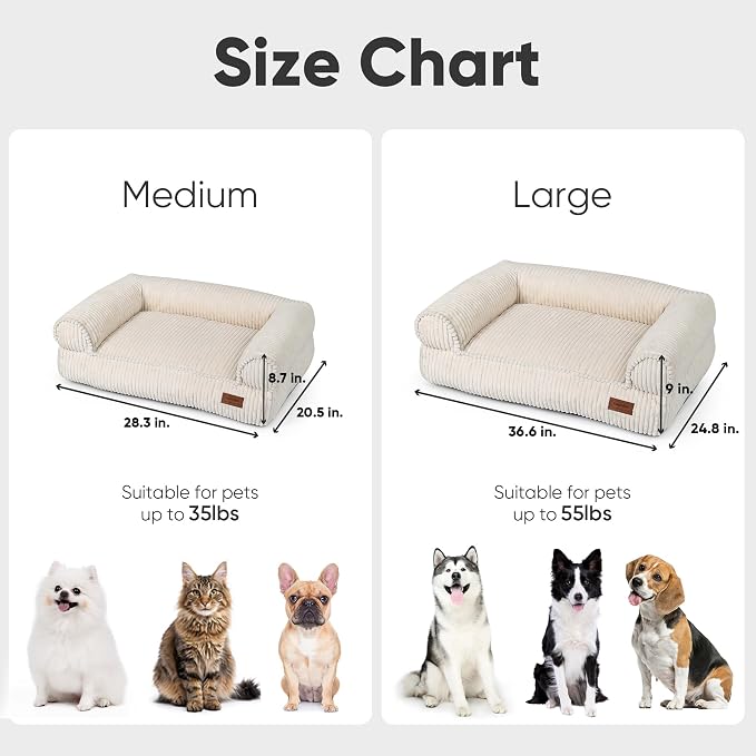 FUKUMARU Cute Dog Bed, Thickened Orthopedic Dog Sofa, Waterproof&Washable | 36" Corduroy Dog Couch with 4" Extra-Thick Egg-Crate Foam, Large Pet Bed for Medium to Large Dogs