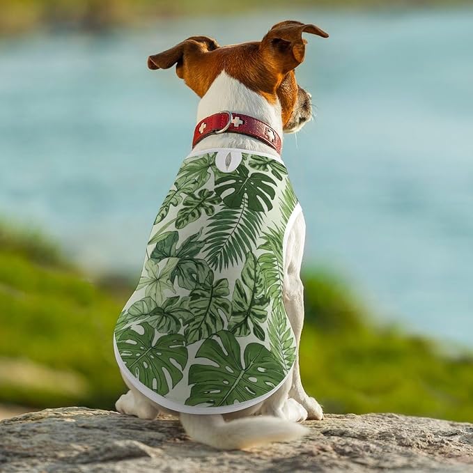 Dog Soft Breathable Clothes Cat Fashion Shirt Pet Green Palm Tree Leaves Cute Tank Tops T Shirt