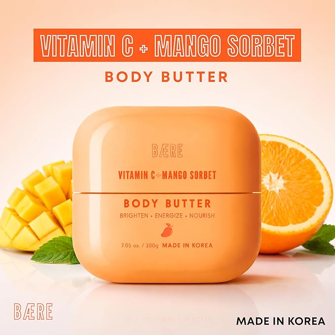 Vitamin C Body Butter with Mango Sorbet – Dermatologist Tested, Anti-Aging Korean Skin Care – Deep Hydration, Soft Dewy Glow, Fast-Absorbing & Non-Greasy – Vegan, Clean Beauty – 7.05 Oz