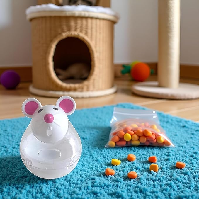 Beige Interactive Cat Toy, Mouse Shape Treat Dispenser, Food Storage Holder for Indoor Cats and Kittens, Cat Mice and Animals Toys for Pet Increases IQ Interactive & Food Dispensing