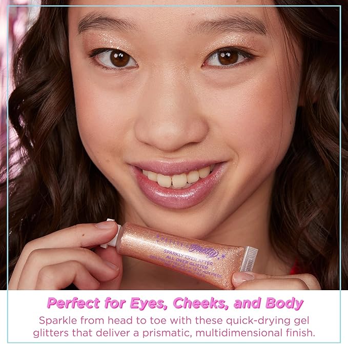Petite N Pretty Sparkly Ever After Glitter Gift Set for Eyes, Cheeks, and Body, All-Over Glitter in Iridescent Angel & Sunbeam Gleam Shades, & Pink Cherry Pearl Keychain Wallet for Kids, Tweens, Teens