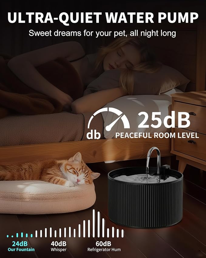 Wonder Creature Ceramic Cat Water Fountain 2.2L/74oz (Black) | Quiet Pet Fountain with BPA-Free Ceramic Material, Triple Filtration System, Easy Cleaning Design for Cats and Dogs