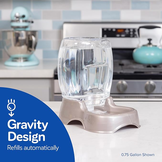 Petmate Pet Cafe Cat and Dog Water Dispenser, 3 Gallon | Automatic Gravity Waterer in Pearl Ash Blue with Easy Grab Base, Wide Mouth Bottle for Hand Washing, Made in USA