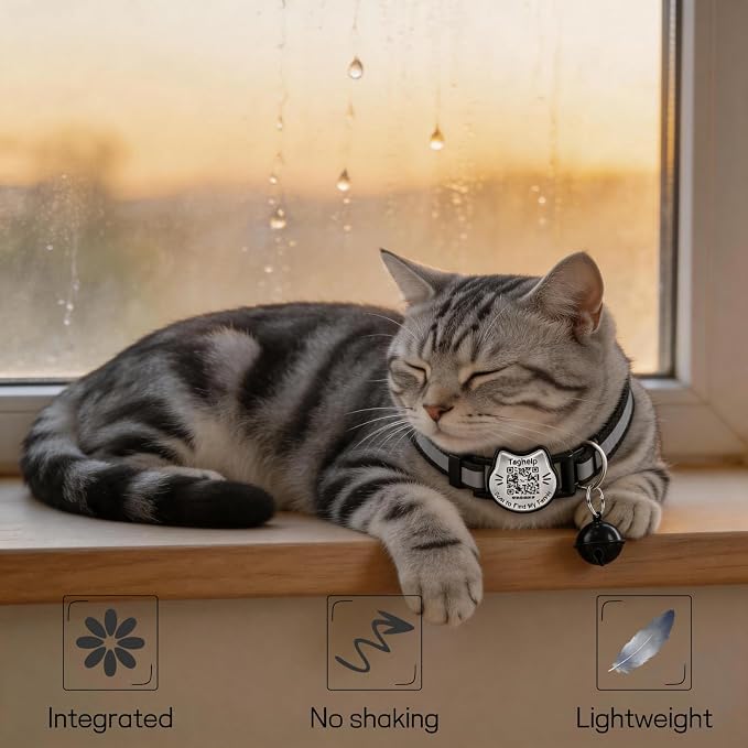 Breakaway Cat Collar with QR Code Tag and Bell (Black & Rose red) | Reflective Nylon, Quick-Release Buckle