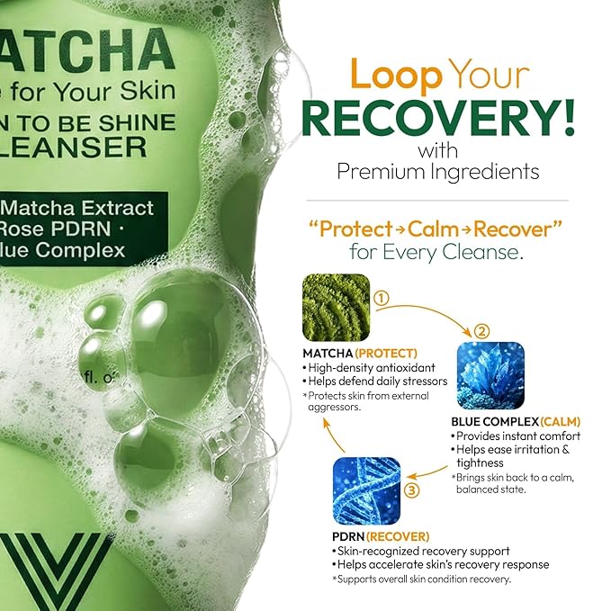 Matcha Gentle Deep Pore Cleansing Facial Cleanser, Low-pH Face Wash for Pore Refining, Rose PDRN Hydrating Daily Facial Wash Redness & Sensitive Skin Friendly, Korean Skincare(5.07 fl.oz.)