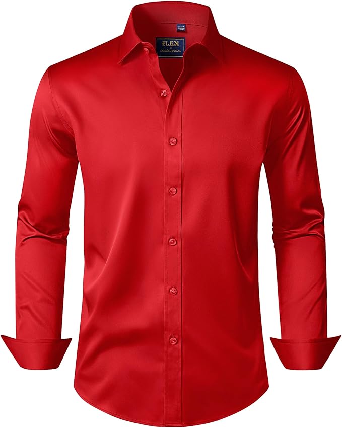 J.VER Men's Dress Shirts Solid Long Sleeve Stretch Wrinkle-Free Formal Shirt Business Casual Button Down Shirts