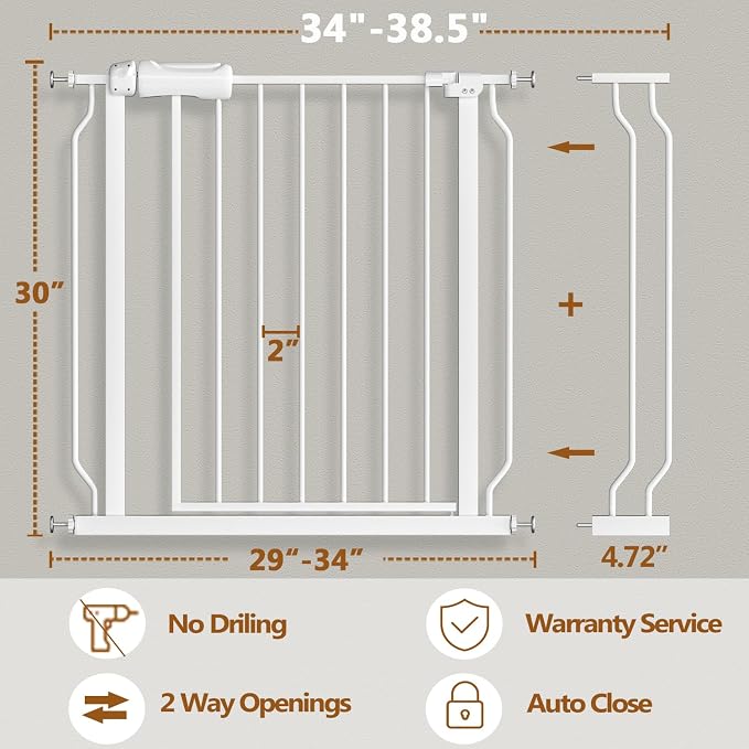 Fairy Baby 34-38.5 Inch Extra Wide Baby Gate for Doorways Stairs Hallway