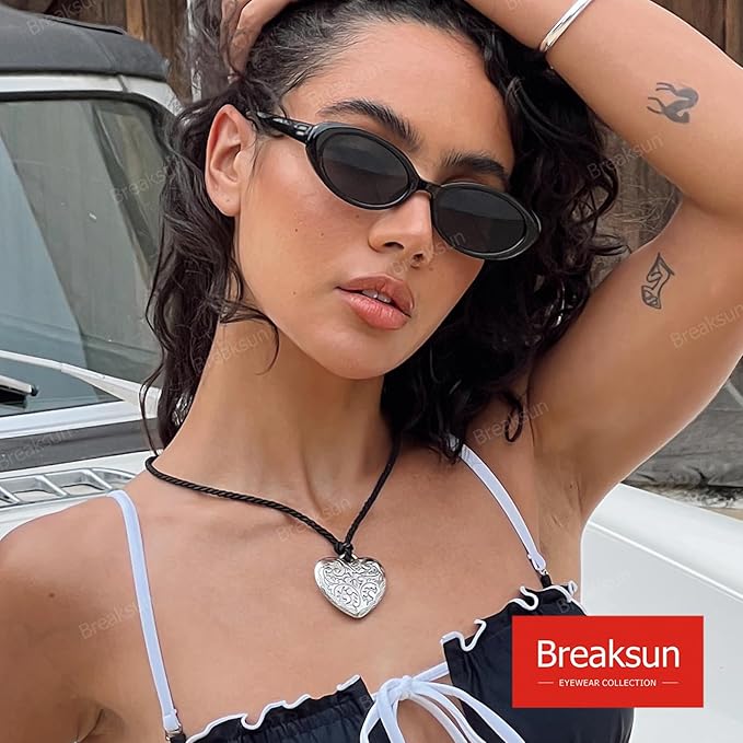 Breaksun Retro Oval Sunglasses for Women Men Fashion Small Oval Sunglasses 90s Vintage Shades