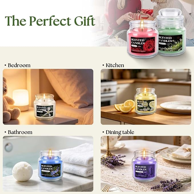 12-Pack 3.5oz Scented Candles Gift Set - Natural Soy Wax, Cotton Wick Aromatherapy Candles, Six Different Fragrances for Home Decor & Perfect Summer Gifts.