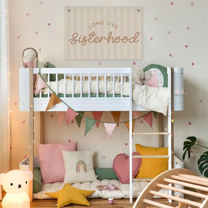 Girls Room Decor Long Live Sisterhood Linen Hanging Banner Flag Pink Stripes Banner for Toddler Playroom Wall Decor for Kids Bedroom Dorm Toddler Decorations Trendy Room 30x20,girlroom