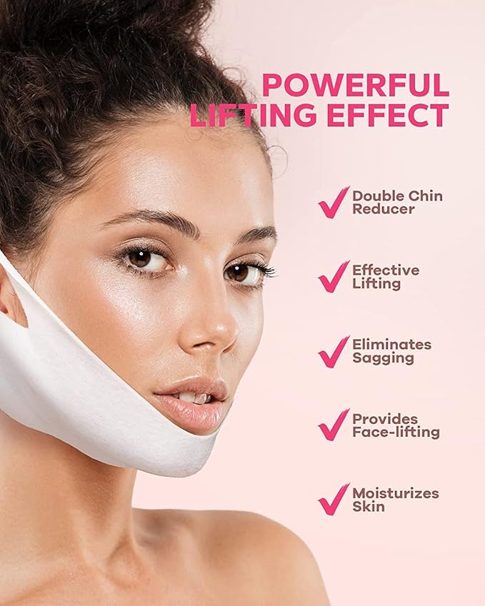FairyFace V Line Shaping Face Masks (5 Count), Double Chin Reducer, Lifting Hydrogel Collagen Mask with Aloe Vera and Seaweed, Anti-Aging and Anti-Wrinkle