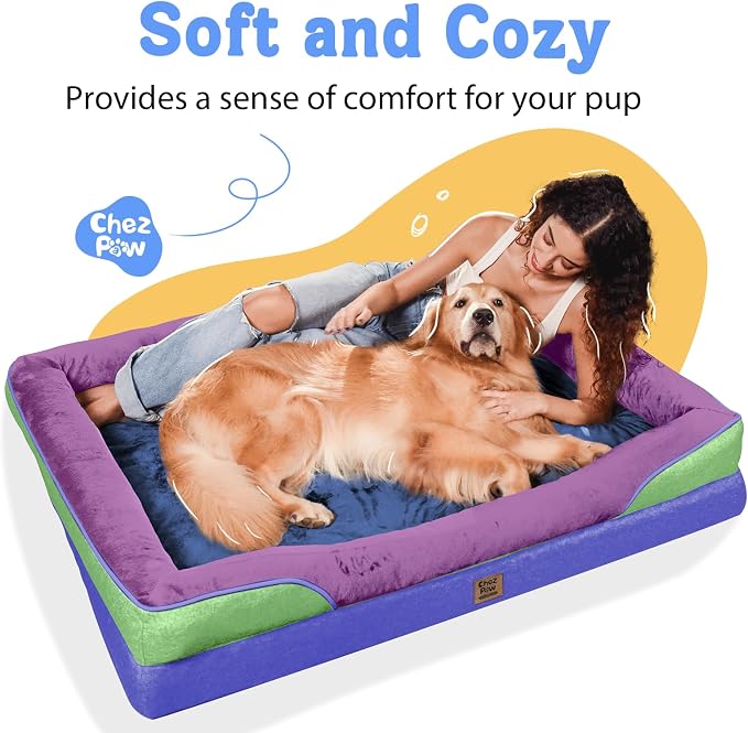 Waterproof Orthopedic XL Dog Bed for Large and Extra Large Dogs | Egg Crate Foam, 4-Sided Bolster Support, Waterproof Liner, Non-Slip Bottom, Machine Washable Cover, 42 x 30 Inch